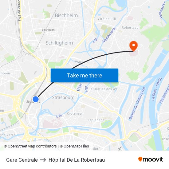 Gare Centrale to Hôpital De La Robertsau map