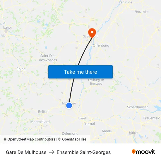 Gare De Mulhouse to Ensemble Saint-Georges map