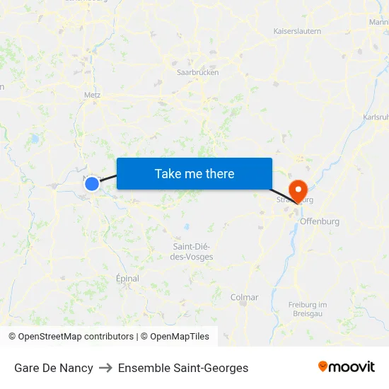 Gare De Nancy to Ensemble Saint-Georges map
