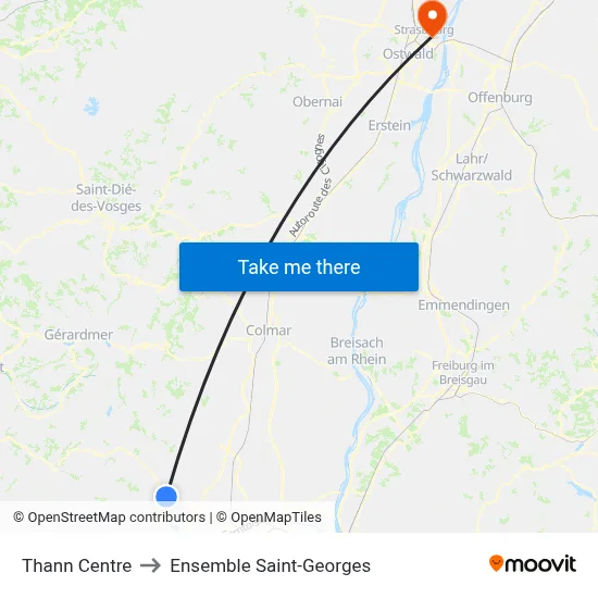 Thann Centre to Ensemble Saint-Georges map