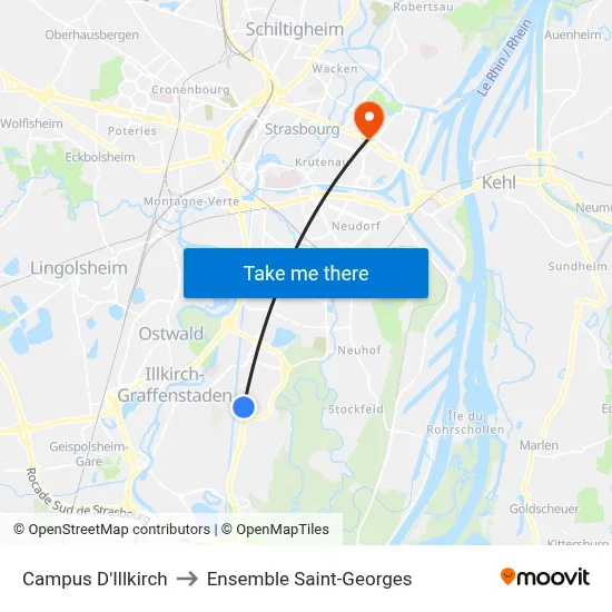 Campus D'Illkirch to Ensemble Saint-Georges map