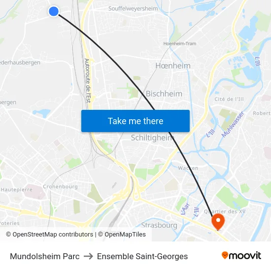 Mundolsheim Parc to Ensemble Saint-Georges map