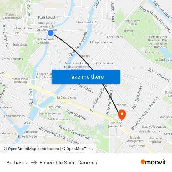 Bethesda to Ensemble Saint-Georges map