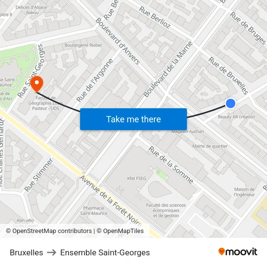 Bruxelles to Ensemble Saint-Georges map