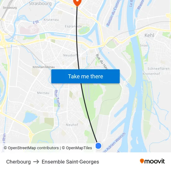 Cherbourg to Ensemble Saint-Georges map