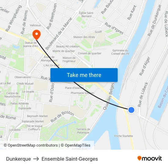 Dunkerque to Ensemble Saint-Georges map