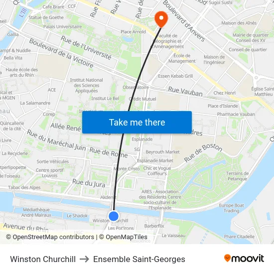 Winston Churchill to Ensemble Saint-Georges map