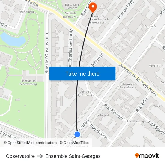 Observatoire to Ensemble Saint-Georges map