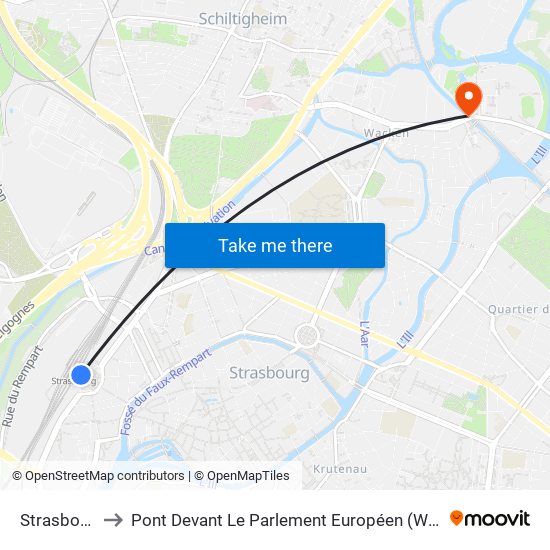 Strasbourg to Pont Devant Le Parlement Européen (Wacken) map