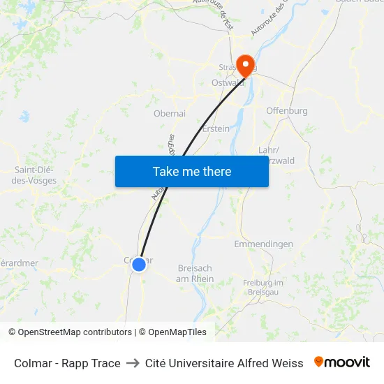 Colmar - Rapp Trace to Cité Universitaire Alfred Weiss map