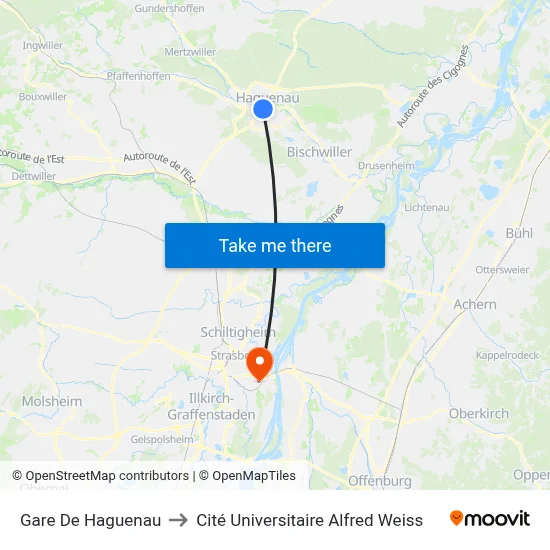Gare De Haguenau to Cité Universitaire Alfred Weiss map