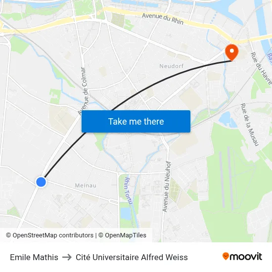 Emile Mathis to Cité Universitaire Alfred Weiss map