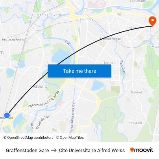 Graffenstaden Gare to Cité Universitaire Alfred Weiss map