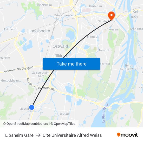 Lipsheim Gare to Cité Universitaire Alfred Weiss map