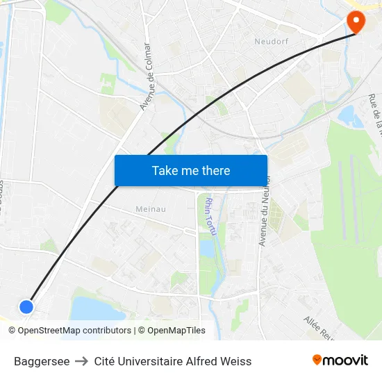 Baggersee to Cité Universitaire Alfred Weiss map