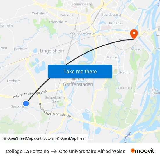 Collège La Fontaine to Cité Universitaire Alfred Weiss map
