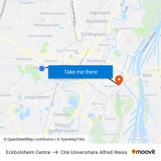 Eckbolsheim Centre to Cité Universitaire Alfred Weiss map