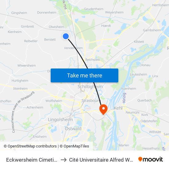 Eckwersheim Cimetière to Cité Universitaire Alfred Weiss map