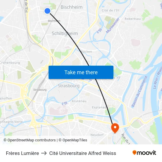 Frères Lumière to Cité Universitaire Alfred Weiss map