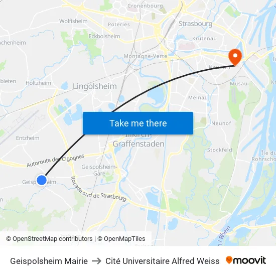 Geispolsheim Mairie to Cité Universitaire Alfred Weiss map