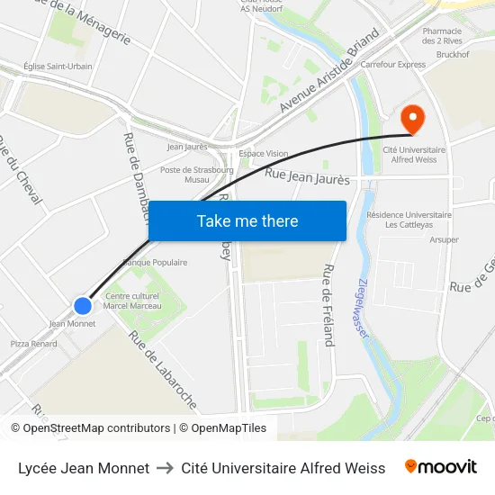 Lycée Jean Monnet to Cité Universitaire Alfred Weiss map