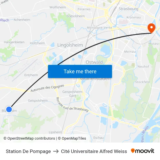 Station De Pompage to Cité Universitaire Alfred Weiss map