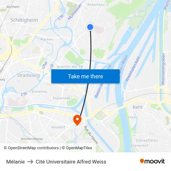 Mélanie to Cité Universitaire Alfred Weiss map
