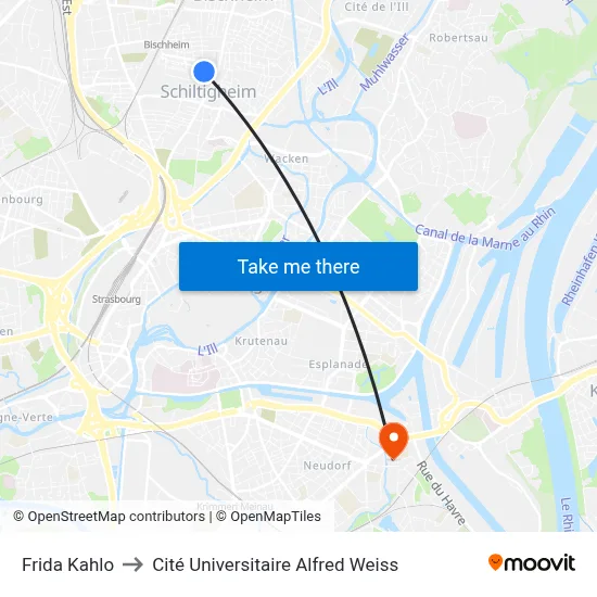 Frida Kahlo to Cité Universitaire Alfred Weiss map