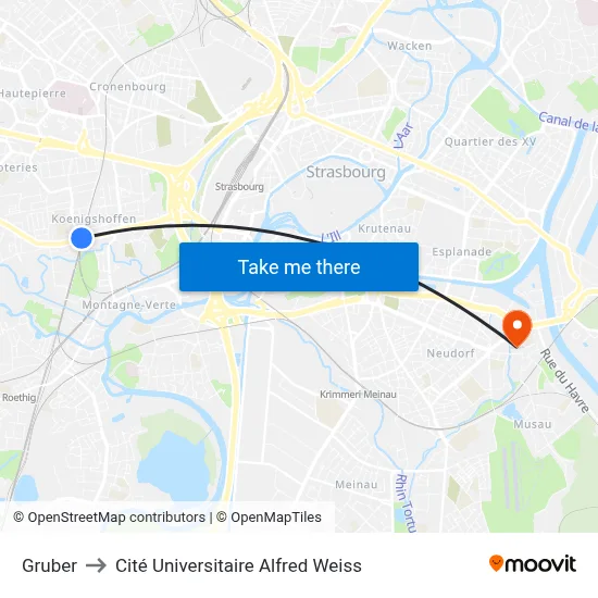 Gruber to Cité Universitaire Alfred Weiss map