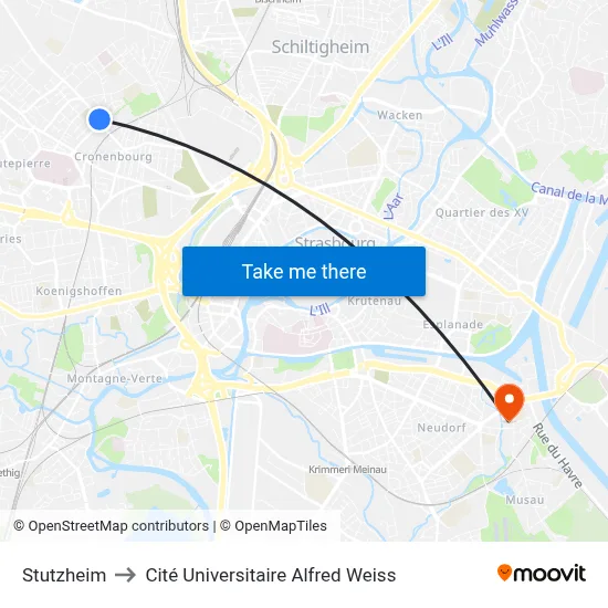 Stutzheim to Cité Universitaire Alfred Weiss map