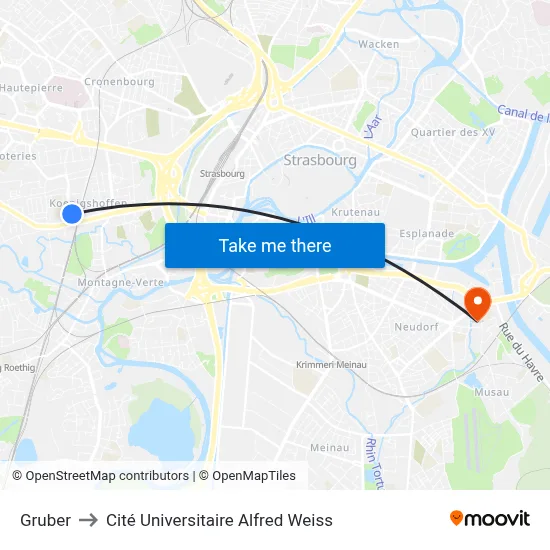 Gruber to Cité Universitaire Alfred Weiss map