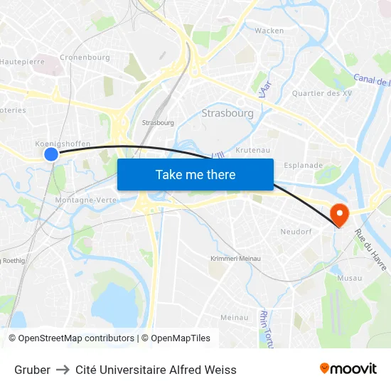 Gruber to Cité Universitaire Alfred Weiss map