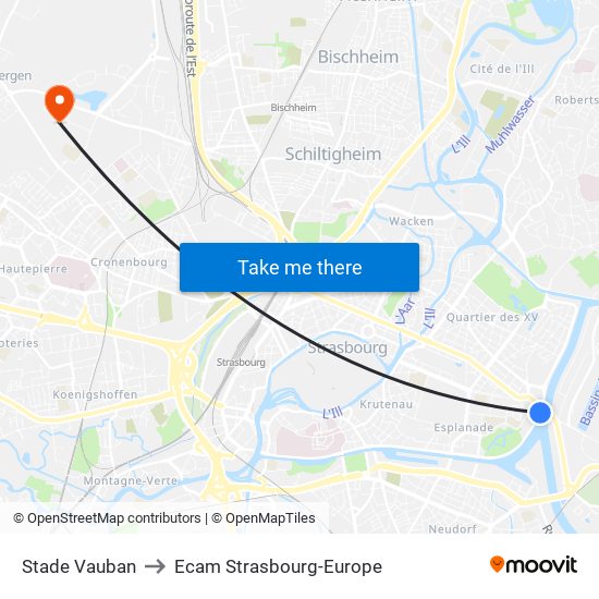 Stade Vauban to Ecam Strasbourg-Europe map