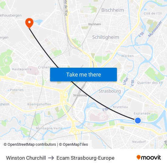 Winston Churchill to Ecam Strasbourg-Europe map