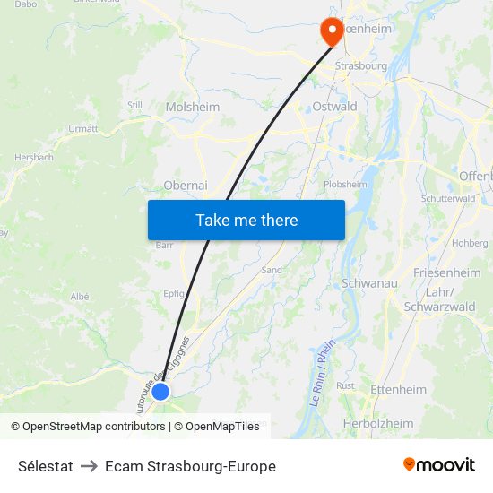 Sélestat to Ecam Strasbourg-Europe map