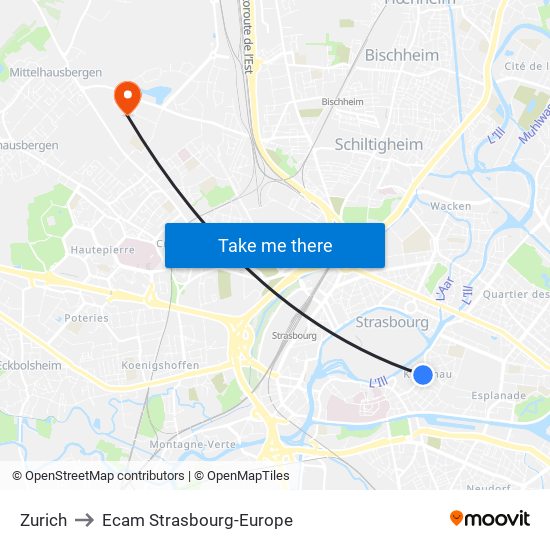 Zurich to Ecam Strasbourg-Europe map