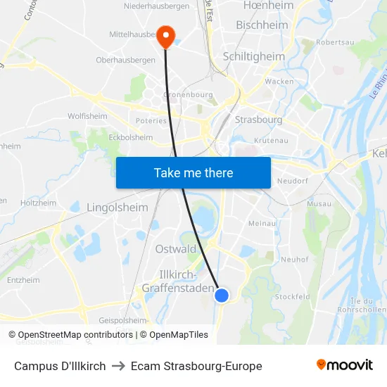 Campus D'Illkirch to Ecam Strasbourg-Europe map