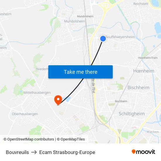 Bouvreuils to Ecam Strasbourg-Europe map
