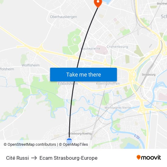 Cité Russi to Ecam Strasbourg-Europe map