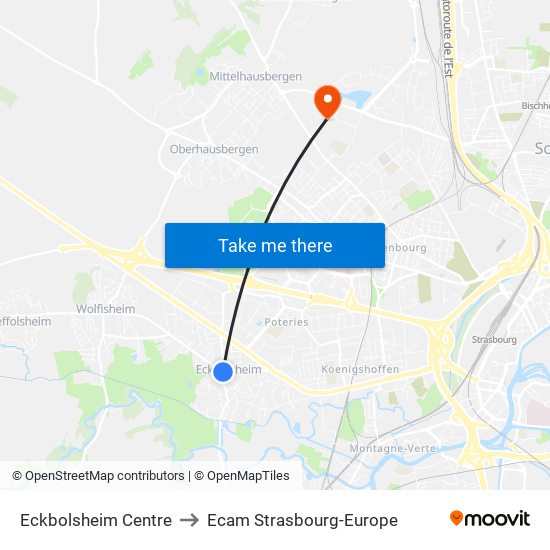 Eckbolsheim Centre to Ecam Strasbourg-Europe map