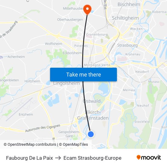 Faubourg De La Paix to Ecam Strasbourg-Europe map