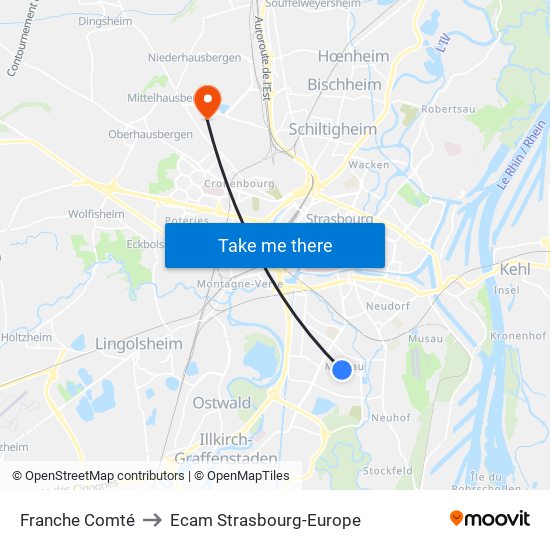 Franche Comté to Ecam Strasbourg-Europe map