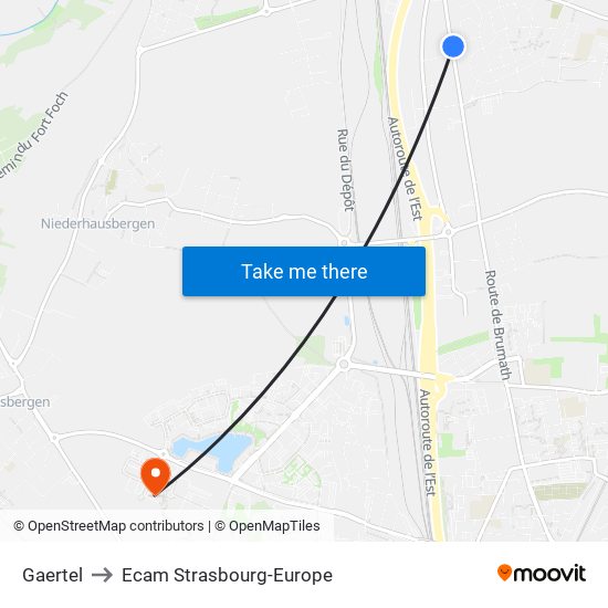 Gaertel to Ecam Strasbourg-Europe map