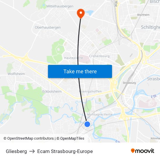 Gliesberg to Ecam Strasbourg-Europe map