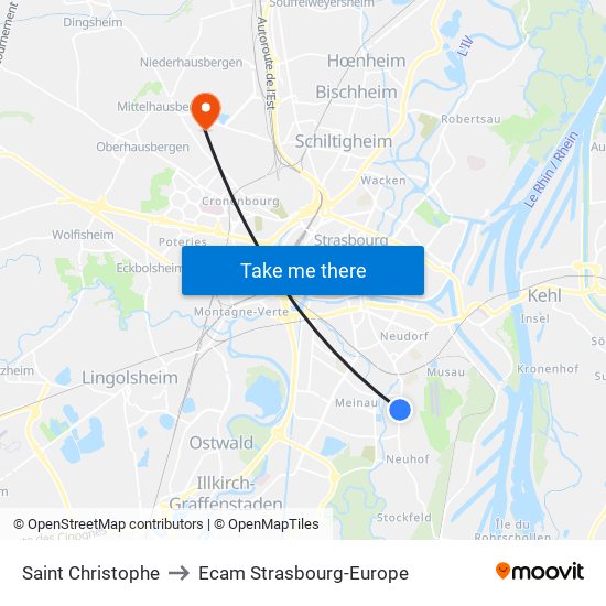 Saint Christophe to Ecam Strasbourg-Europe map