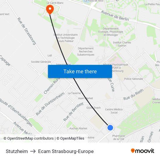 Stutzheim to Ecam Strasbourg-Europe map