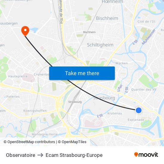Observatoire to Ecam Strasbourg-Europe map