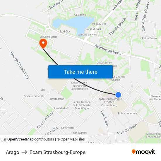 Arago to Ecam Strasbourg-Europe map