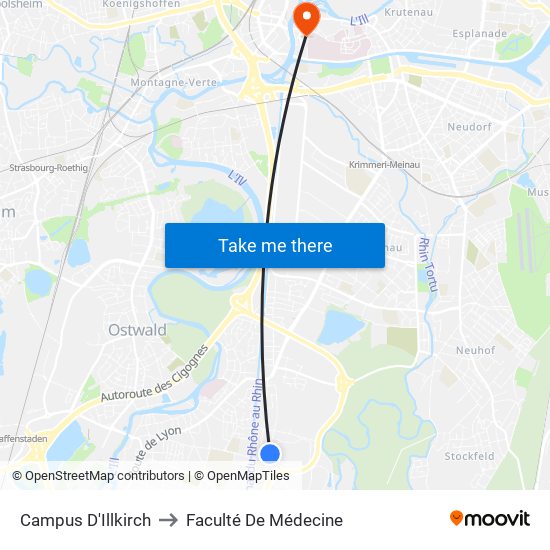 Campus D'Illkirch to Faculté De Médecine map