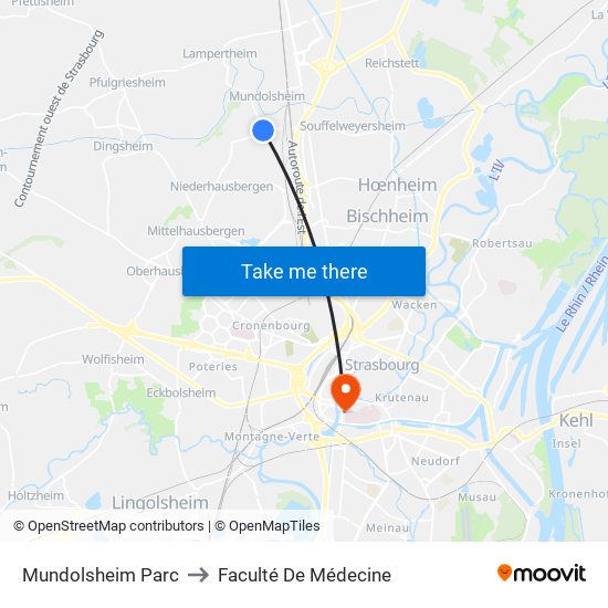 Mundolsheim Parc to Faculté De Médecine map